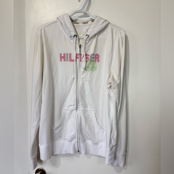 🎉4/30$🎉 Tommy Hilfiger White Zip-Up Hoodie - Fits L/XL - Picture 1 of 5